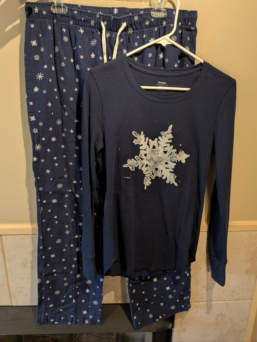 Old Navy, Snowflake Pajama Set, Navy, Size M/L